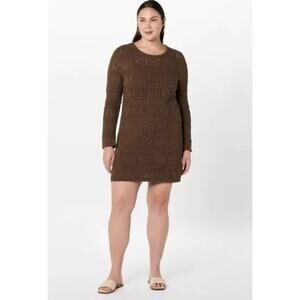 The Drop Laney Crochet Fall Dress - Brown Sz Womens Plus 3x